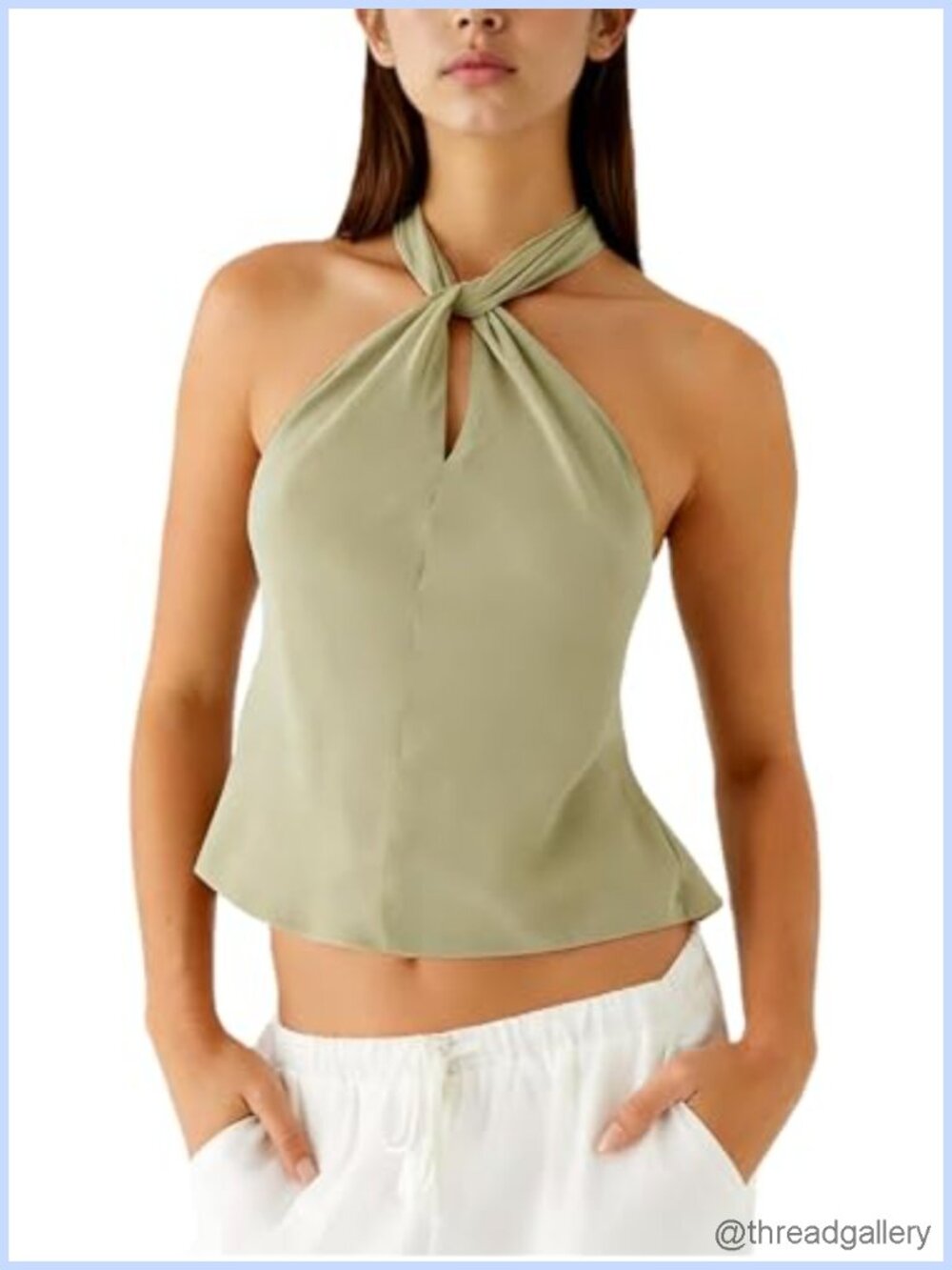 Satin Silk Keyhole Cutout Halter Top High Neck Backless Crop Tank Party